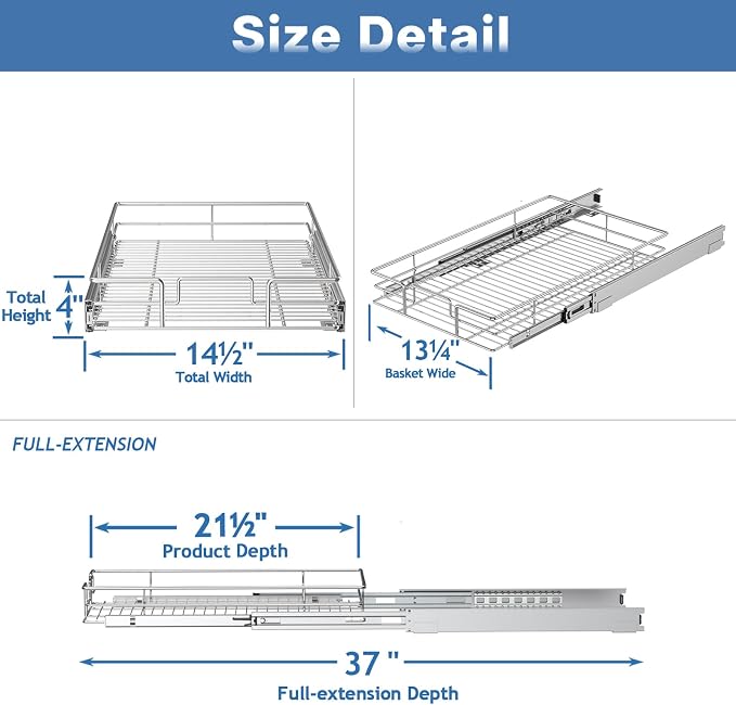 Pull Out Cabinet Organizer 14½" W x 21½" D, Heavy Duty Cabinet Pull Out Shelves - Image 3