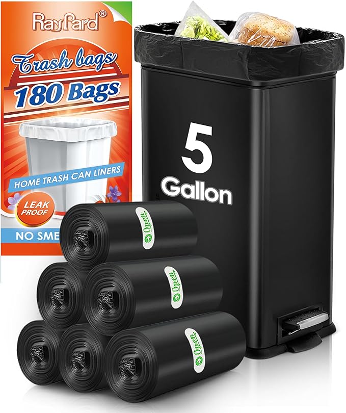 5 Gallon 180 Counts Small Strong Trash Bags Garbage Bags by RayPard, fit 18-20 by RayPard