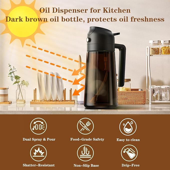 2-in-1 Glass Oil Dispenser & Sprayer - 16oz/470ml Leakproof Olive Oil Sprayer - Image 4