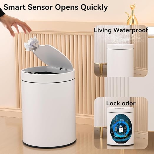 Bathroom Trash Can with Lid 2.6 Gallon Stainless Steel TrashCans Automatic - Image 5