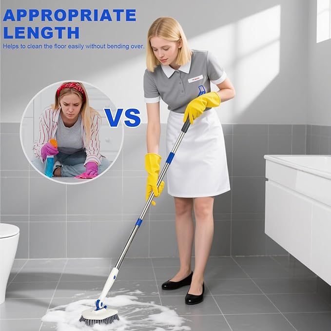 Tile Tub Scrubber Brush with 52-inch Adjustable Long Handle 3-in-1 Rotatable - Image 7