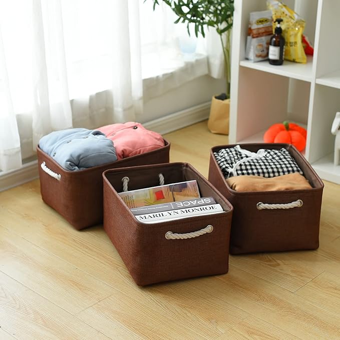 TheWarmHome Decorative Basket Rectangular Fabric Storage Bin Organizer Basket - Image 5