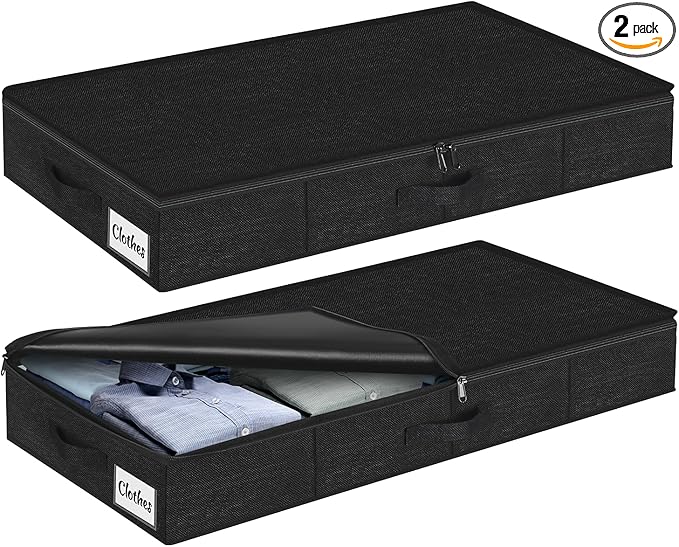 Under Bed Storage Container Bins 2 Pack, 4.5 Inch Slim Low Profile Underbed by KUKIKAN