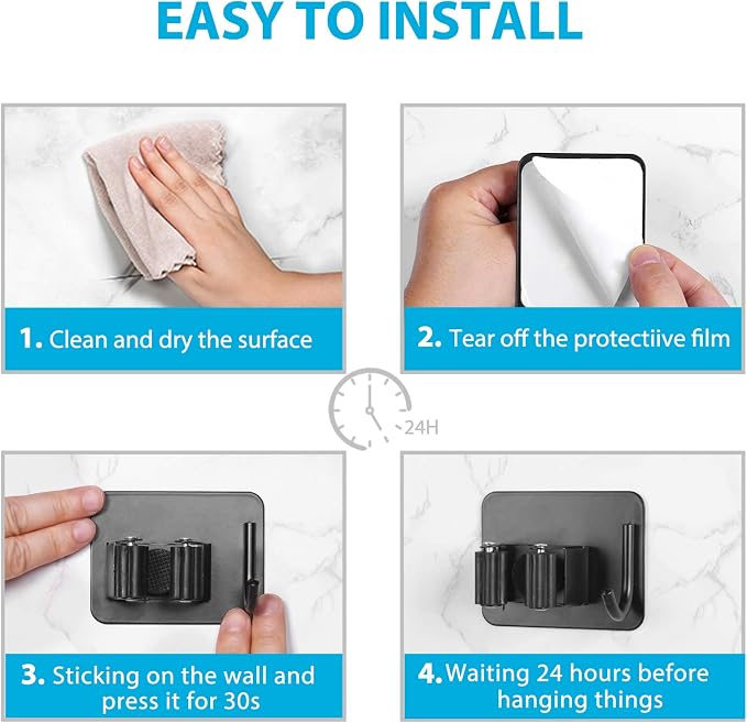 Mop Broom Holder No Drill, Mop Broom Organizer Wall Mounted Heavy Duty - Image 6