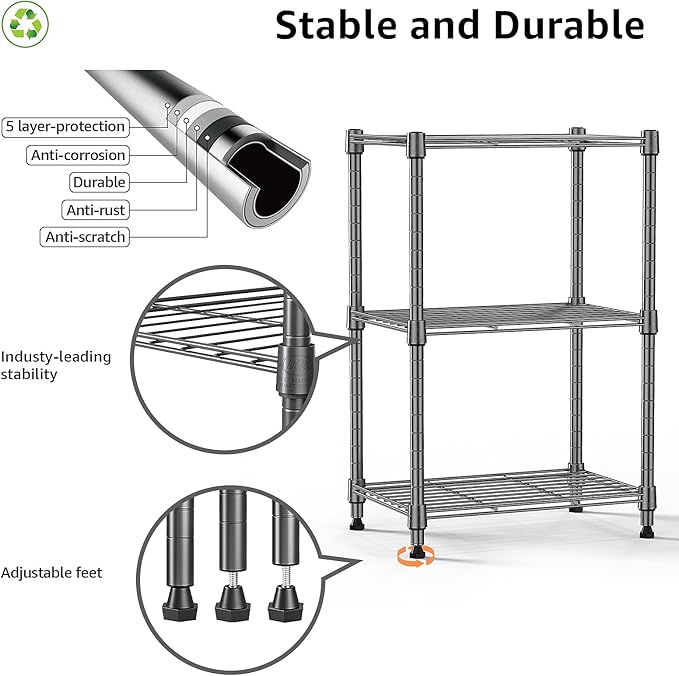 450 lbs Steel Storage Shelving 3-Tier Utility Shelving Unit Steel Organizer - Image 4
