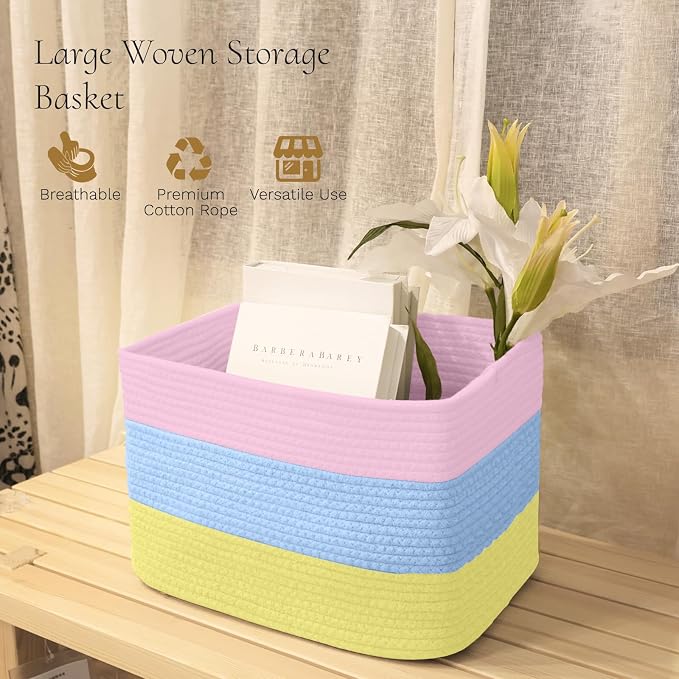 Hopegiver Woven Storage Baskets 15x11x10 Inch, 3 Pack Collapsible Cube Storage - Image 2