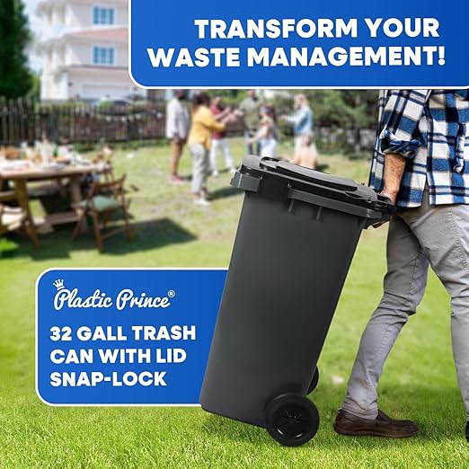 32 Gallon Trash Can with Wheels Outdoor Garbage Can with Lid and Wheels Locking - Image 9