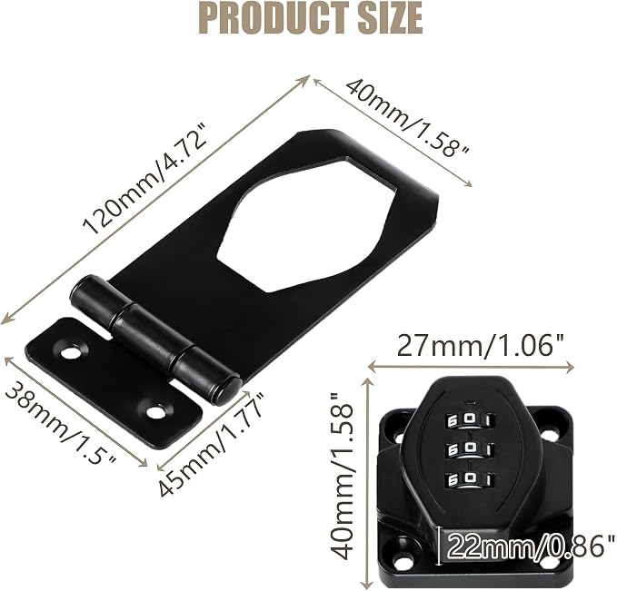 Password Rotary Hasp Locks, Digit Combination Lock Door Security Slide Latch - Image 2