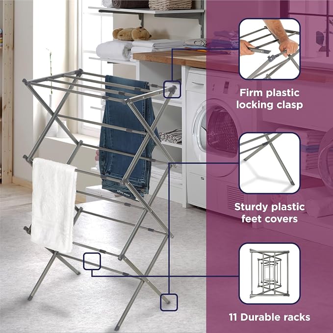 BLACK+DECKER 3 Tier Expandable Collapsing Foldable Laundry Rack - Image 4