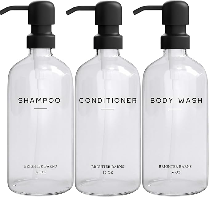 Clear Shampoo and Conditioner Dispenser Set by Brighter Barns by BrighterBarns