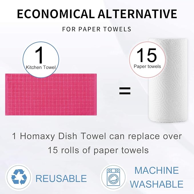 Homaxy 100% Cotton Terry Kitchen Towels, Checkered Designed, Soft and Super - Image 6