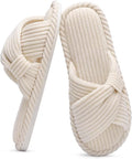 Evshine Summer House Slippers for Women Corduroy Cross Bow Indoor Slippers Open by Evshine