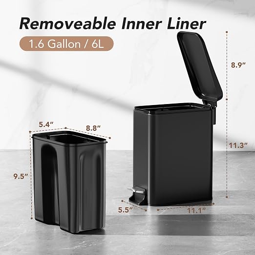 Small Trash Can with Lid Soft-Close, 6 L/1.6 Gal Bathroom Garbage Can with - Image 2