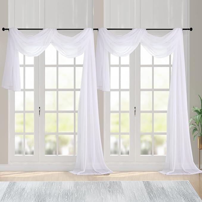 Chyhomenyc Extra Long White Sheer Curtains 144 inch 2 Panels, Translucent by Chyhomenyc
