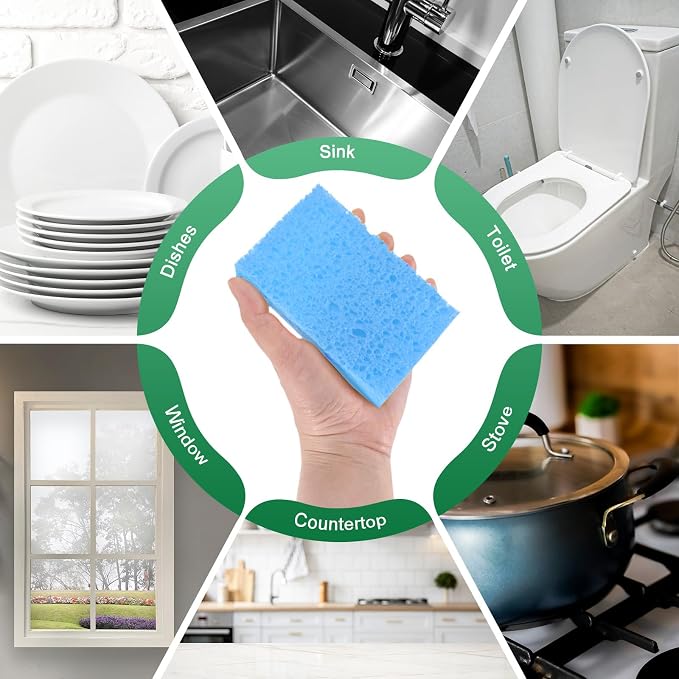 12-Pack Kitchen Sponges, Condense Eco Cellulose Non-Scratch Scrub Heavy Sponge - Image 6