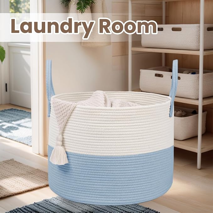 Woven Blanket Basket, 65L Large Rope Storage Bin - Image 7