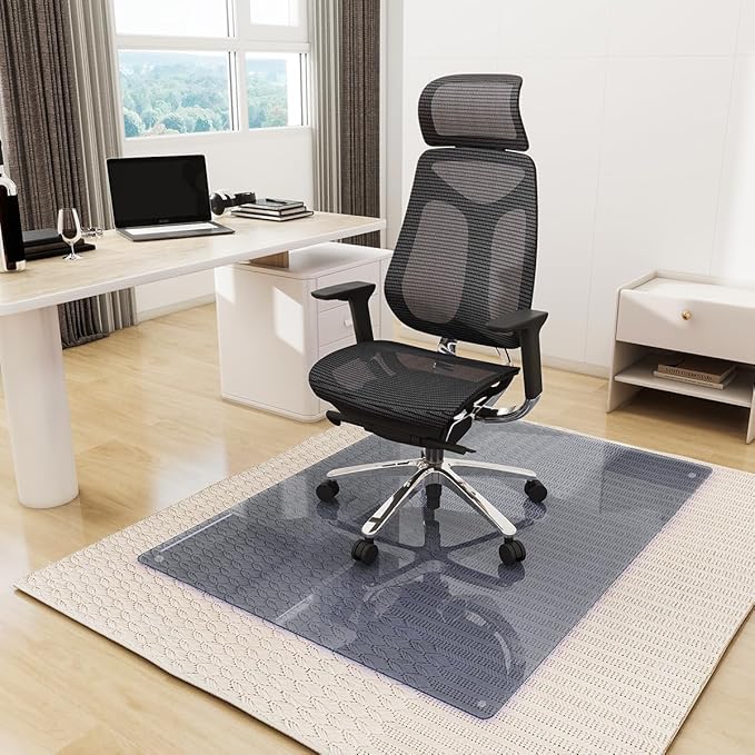 Tempered Glass Floor Mat for Office Chair, for Carpeted or Hard Floor, by KOONMI