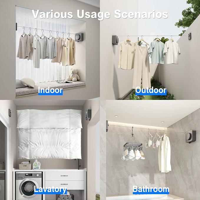 Retractable Clothesline Indoor, Non-Sagging Outdoor Clothes Line Retracting - Image 6