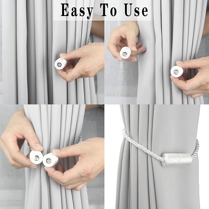 4 Pack White Strong Magnetic Curtain Tiebacks Outdoor Elegant Decorative Tie - Image 4