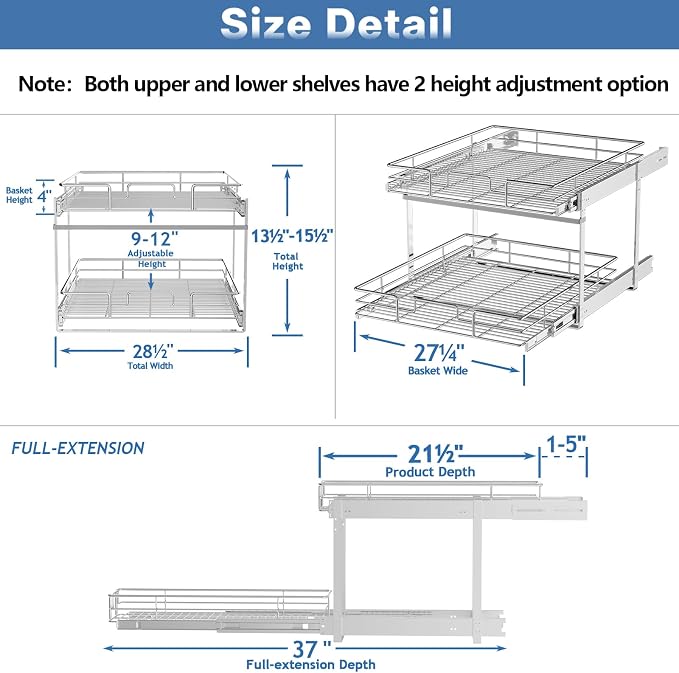 2 Tier Individual Pull Out Cabinet Organizer 28½" W x 21½" D, Heavy Duty - Image 3