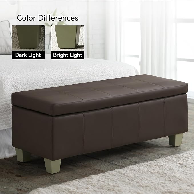 51" Faux Leather Storage Ottoman, Stitch Tufted Rectangle Upholstered End of - Image 8