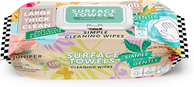 Single Surface Cleaning Wipes Bleach Free, Thick & Large Dispose, All-Purpose by JuniperCLEAN