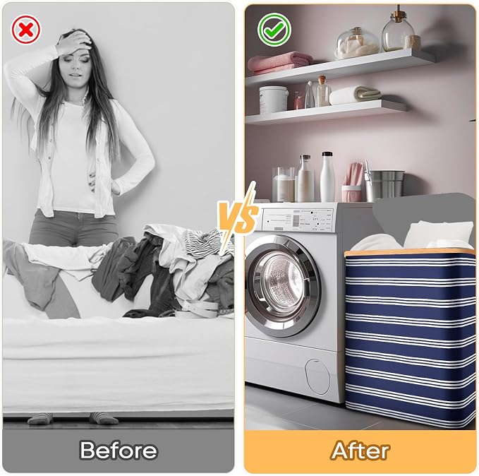 BALEINE Laundry Hamper with Lid, Tall Laundry Baskets with Bamboo Pull Handles - Image 7