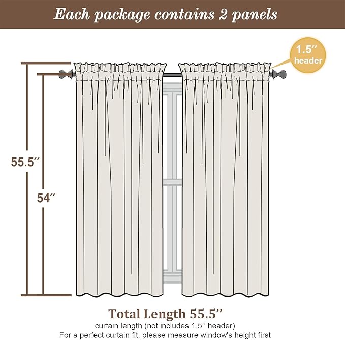 Chyhomenyc Ivory Sheer Curtains 54 Inch Length 2 Panels - Image 5