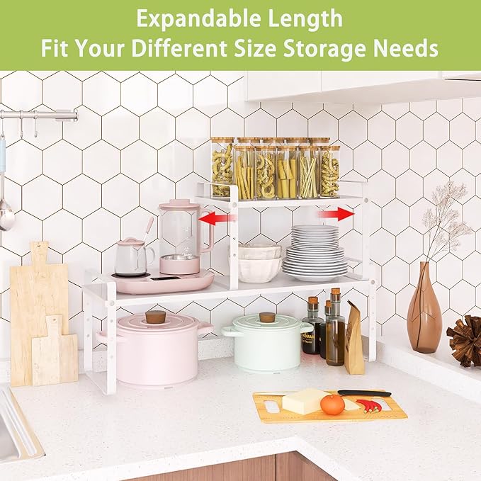 Expandable Cabinet Shelf Organizer Rack, Stackable Kitchen Counter Storage - Image 5