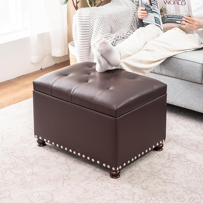 Joveco Faux Leather Storage Ottoman Bench Rectangle 24 Inch Foot Rest Ottomans - Image 6
