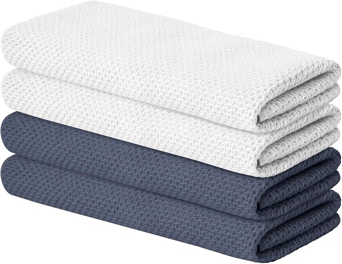 Artoid Mode 100% Cotton White Dark Grey Waffle Weave Kitchen Dish Cloths by ArtoidMode