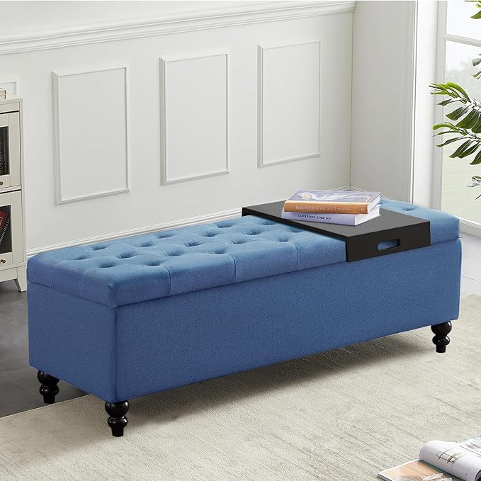 Storage Ottoman 50.2 Inches Upholstered Fabric Storage Ottoman Bench，Button by LivingGiving
