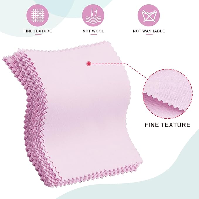 50 Pack Jewelry Polishing Cloth, 3.15" x 3.15" Pink Cleaning Cloths, Small - Image 5