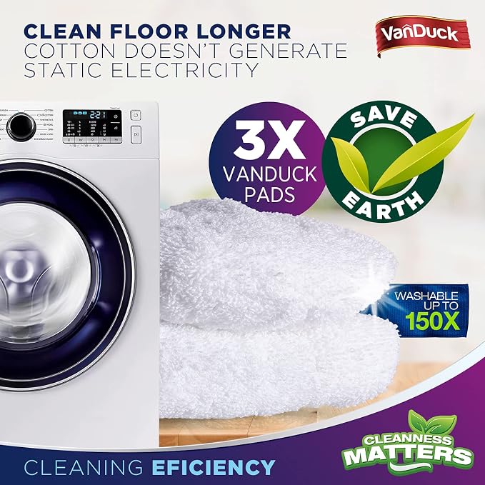 VanDuck 100% Cotton Terry Mop Pads 15x8 Inches 3-Pack, Terry Cloth Mop Covers - Image 5