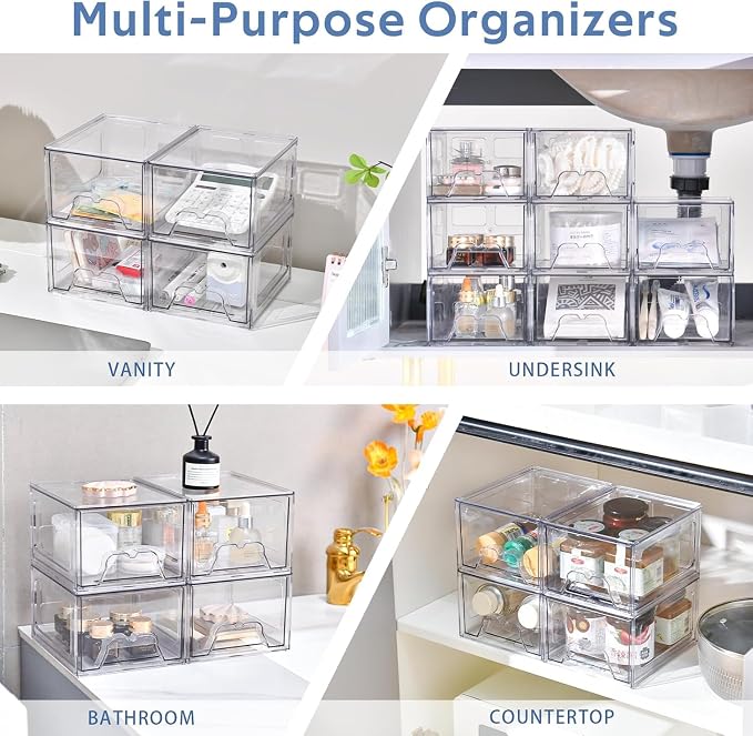 Plastic Drawers Storage, 8 Pack Clear Stackable Storage Drawers, Acrylic - Image 5