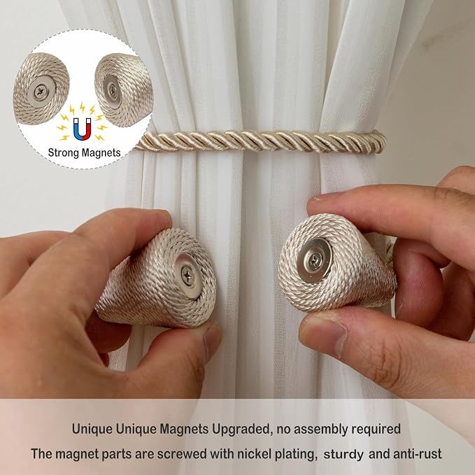 Magnetic Curtain Tiebacks 6 Pack Outdoor Rope Curtain Tie Backs Decorative - Image 3