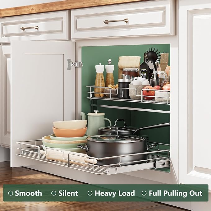 LOVMOR 2 Tier 31½"W x 21½"D, Individual Pull Organizer Kitchen Cabinet Storage - Image 4