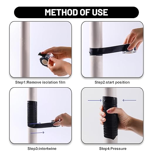 Self Fusing Silicone Tape 4 Rolls 1 in x 10' Black Waterproof Rescue Tape - Image 3
