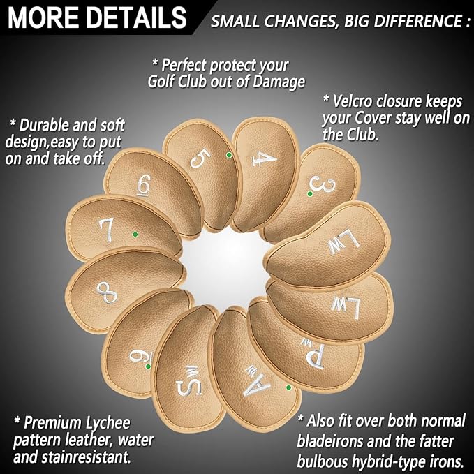 FINGER TEN Premium Synthetic Leather Stylish Iron & Wedge Golf Head Covers - Image 2