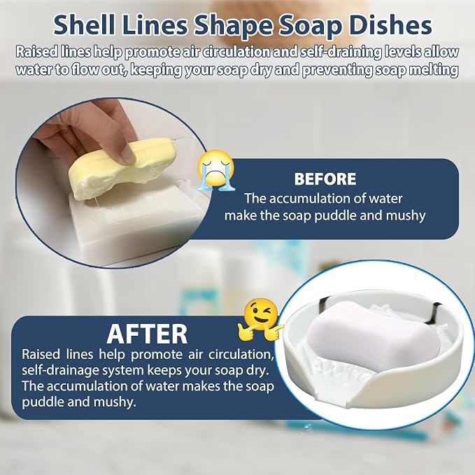 Self Draining Soap Dish, Silicone Suction Cup Soap Holder Tray Savers Container - Image 4