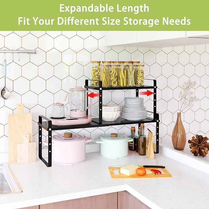 Expandable Cabinet Shelf Organizer Rack, Stackable Kitchen Countertop Organizer - Image 3