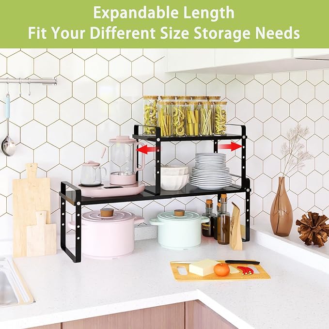 Expandable Cabinet Shelf Organizer Rack, Stackable Kitchen Counter Storage - Image 5