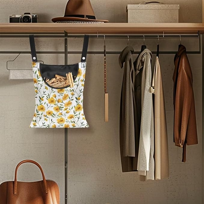 Yellow Floral Clothespin Bag Space-Saving Laundry Hanging Storage Organizer - Image 5