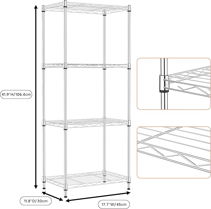 4 Tiers Shelf Metal Storage Shelves Wire Rack Closet Organizers - Image 3