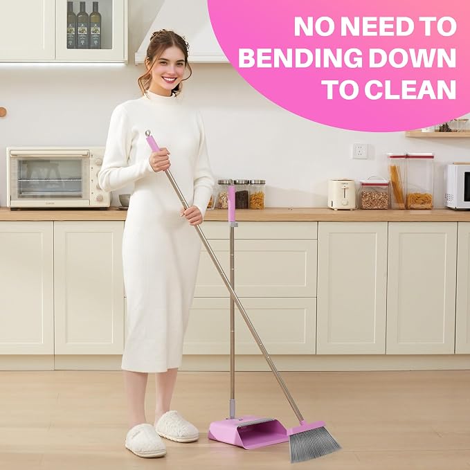 JOYMOOP Pink Broom and Dustpan Set - Image 2