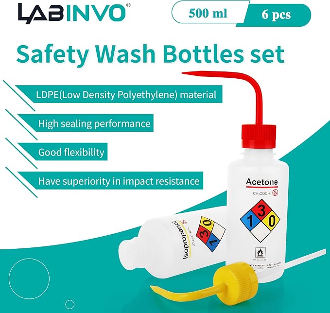 Safety Wash Bottles, Printed Acetone, Ethyl Alcohol, Isopropanol, Distilled - Image 2