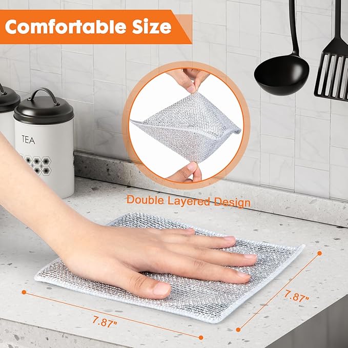 COBETE Non Scratch Wire Dishcloth, Double-Layer Wire Dishwashing Rags - Image 7