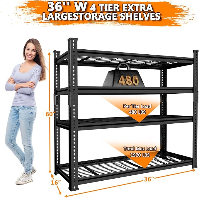 Storage Shelves Heavy Duty 2 PCS, 4-tier Adjustable Metal Industrial Utility - Image 3