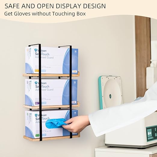 Glove Holder Dispenser for Wall Mount Wooden Metal Disposable Latex Glove Box - Image 3
