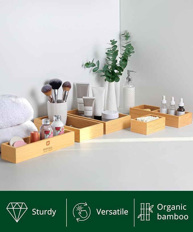 ROYAL CRAFT WOOD 5-Piece Bamboo Drawer Organizer Set – Multi-Use Storage Trays - Image 4